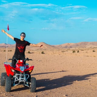 Quad Marrakech for beginners riding safely on Agafay Desert trail with guide