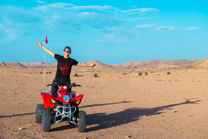Quad Marrakech for beginners riding safely on Agafay Desert trail with guide